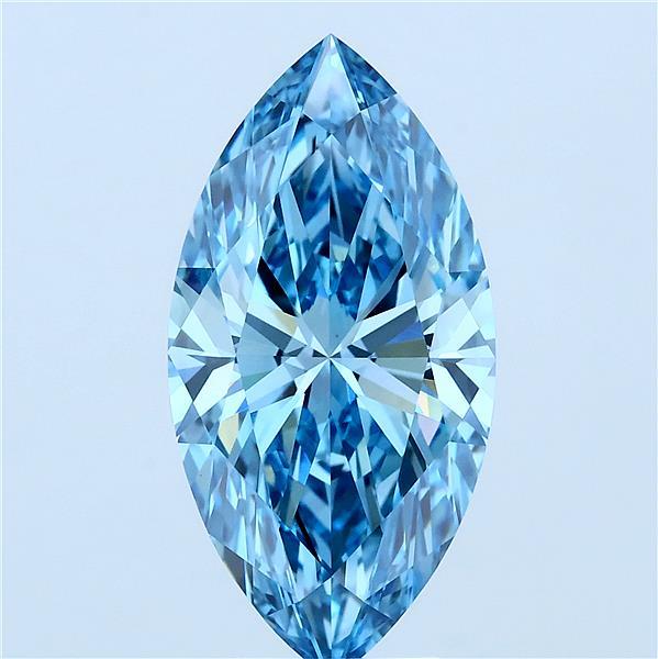 5.06 Carat Marquise Lab Grown Diamond, Fancy Vivid Blue Color, VVS2 Clarity