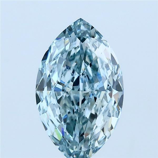 2.01 Carat Marquise Lab Grown Diamond, Fancy Intense Greenish Blue Color, VVS2 Clarity