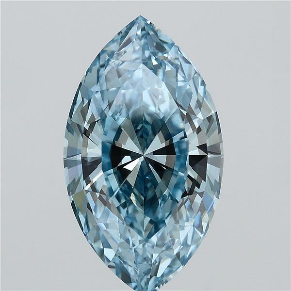 5.54 Carat Marquise Lab Grown Diamond, Fancy Vivid Blue Color, SI1 Clarity