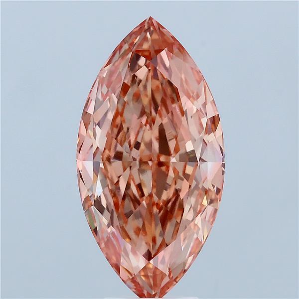 6.56 Carat Marquise Lab Grown Diamond, Fancy Vivid Orangy Pink Color, VVS2 Clarity