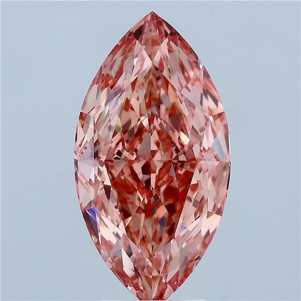 5.07 Carat Marquise Lab Grown Diamond, Fancy Vivid Orangy Pink Color, VVS2 Clarity