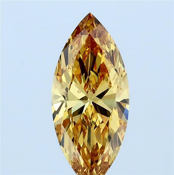 1.00 Carat Marquise Lab Grown Diamond, Fancy Vivid Orangy Yellow Color, SI1 Clarity