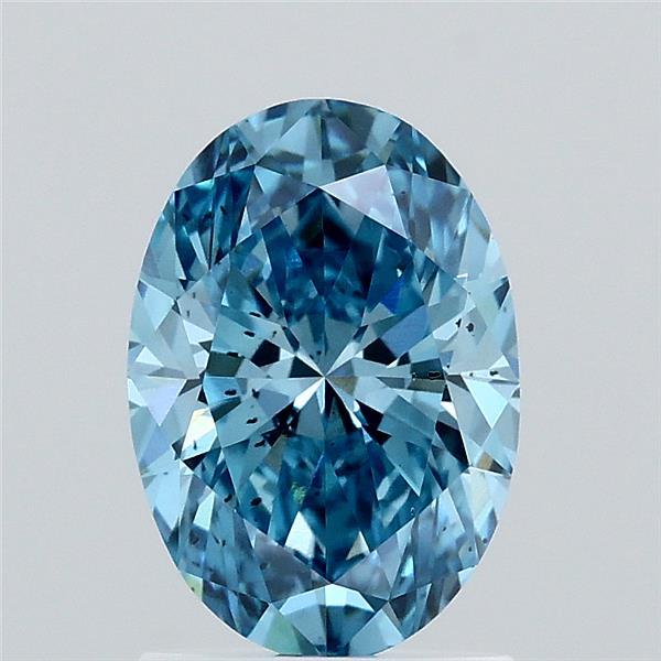 1.50 Carat Oval Lab Grown Diamond, Fancy Vivid Blue Color, SI1 Clarity