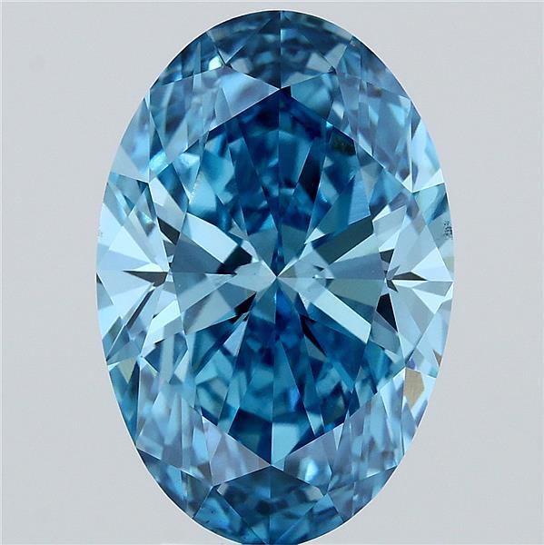 5.26 Carat Oval Lab Grown Diamond, Fancy Vivid Blue Color, VS1 Clarity
