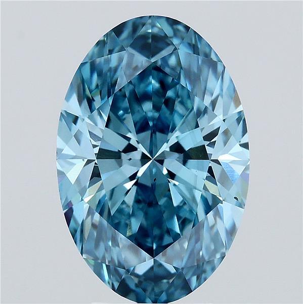 5.04 Carat Oval Lab Grown Diamond, Fancy Vivid Blue Color, VS2 Clarity