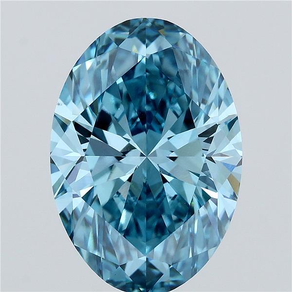 5.51 Carat Oval Lab Grown Diamond, Fancy Vivid Blue Color, VS1 Clarity
