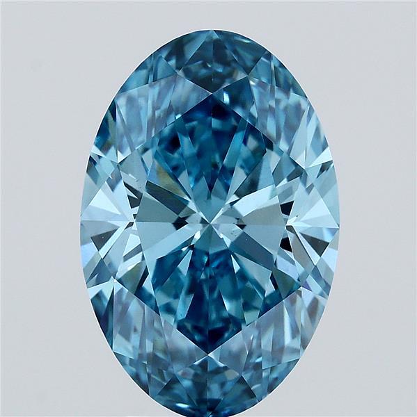 5.08 Carat Oval Lab Grown Diamond, Fancy Vivid Blue Color, VS1 Clarity