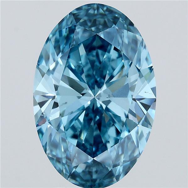 6.03 Carat Oval Lab Grown Diamond, Fancy Vivid Blue Color, VS2 Clarity