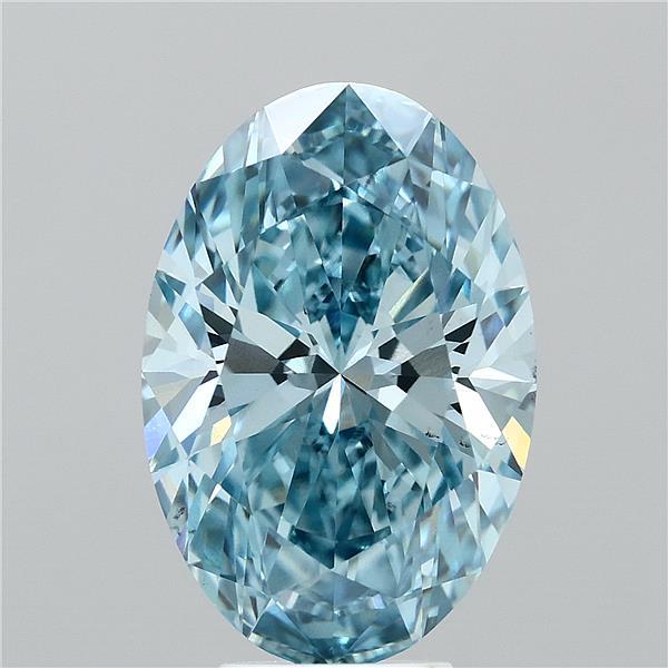 6.03 Carat Oval Lab Grown Diamond, Fancy Vivid Blue Color, VS2 Clarity