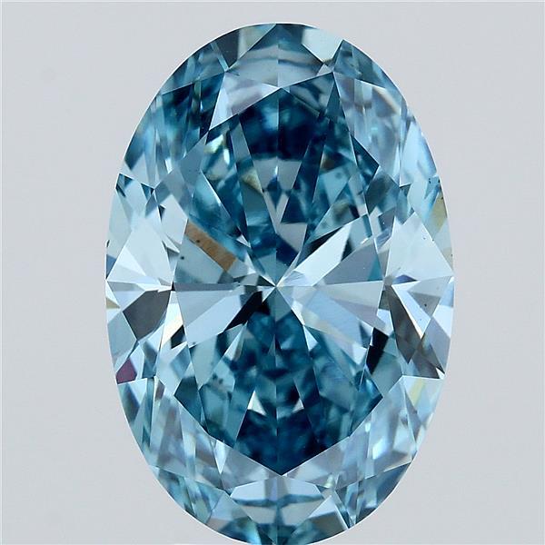 5.52 Carat Oval Lab Grown Diamond, Fancy Vivid Blue Color, VS1 Clarity