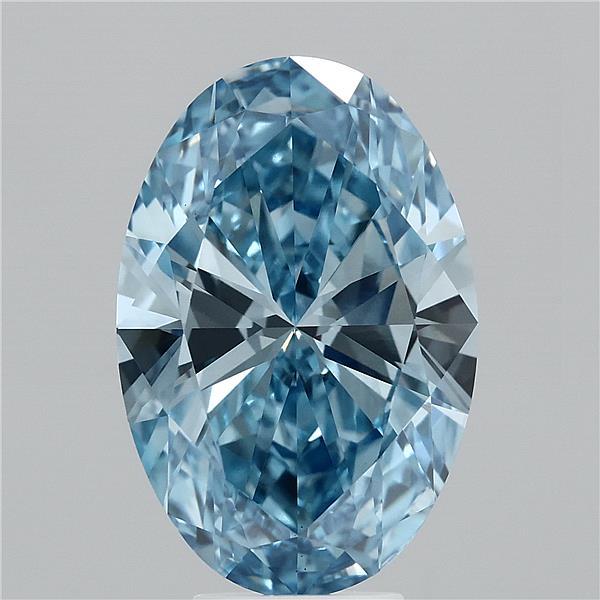 6.02 Carat Oval Lab Grown Diamond, Fancy Vivid Blue Color, VS1 Clarity