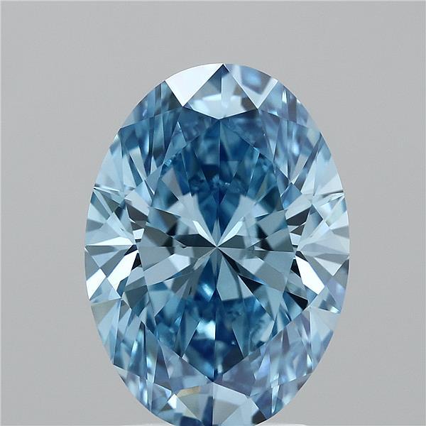 2.86 Carat Oval Lab Grown Diamond, Fancy Vivid Blue Color, VVS2 Clarity