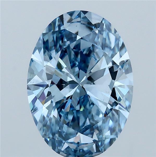 3.10 Carat Oval Lab Grown Diamond, Fancy Vivid Blue Color, VS1 Clarity