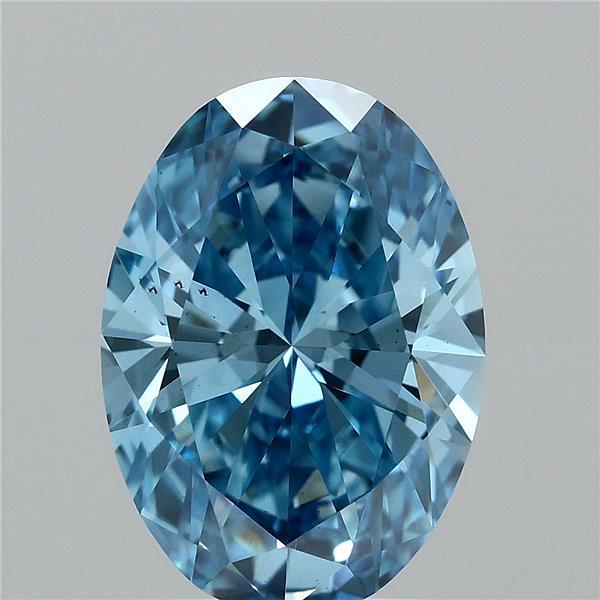 1.82 Carat Oval Lab Grown Diamond, Fancy Vivid Blue Color, VS2 Clarity