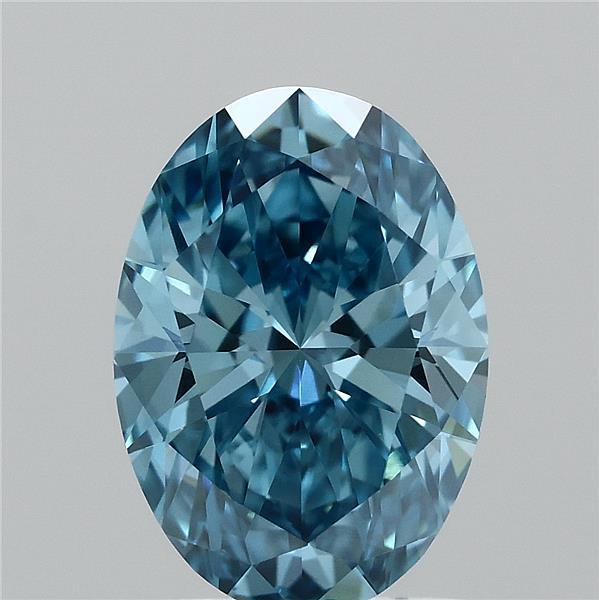 1.57 Carat Oval Lab Grown Diamond, Fancy Vivid Blue Color, VVS2 Clarity