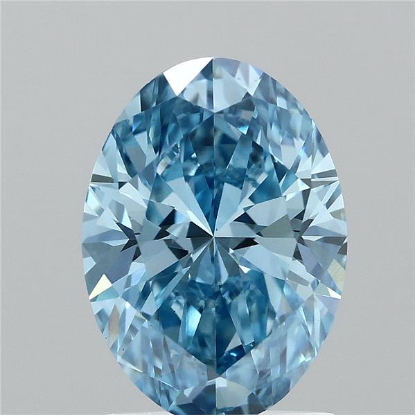 1.56 Carat Oval Lab Grown Diamond, Fancy Vivid Blue Color, VS1 Clarity