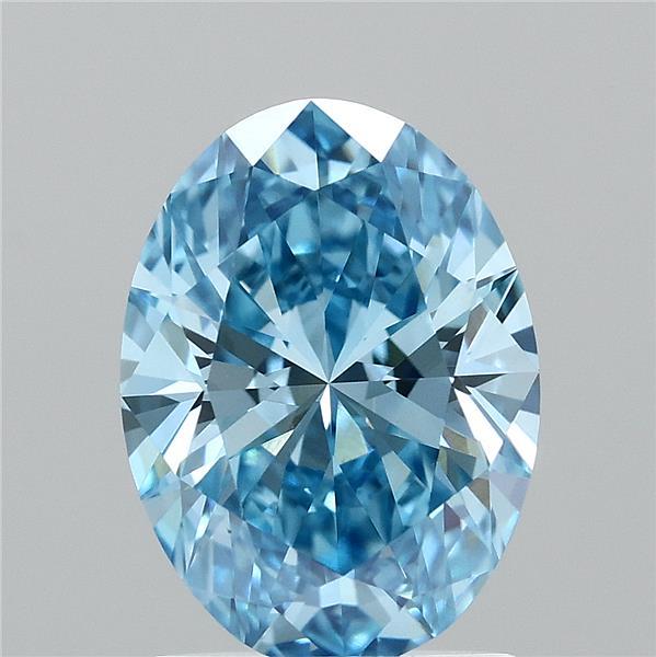1.53 Carat Oval Lab Grown Diamond, Fancy Vivid Blue Color, VS1 Clarity