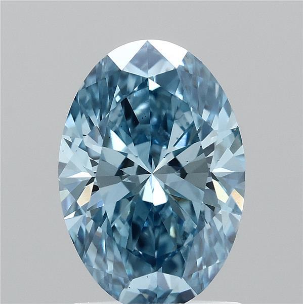 1.50 Carat Oval Lab Grown Diamond, Fancy Vivid Blue Color, VS2 Clarity