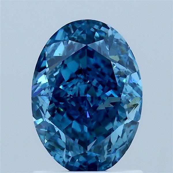 1.51 Carat Oval Lab Grown Diamond, Fancy Vivid Blue Color, SI1 Clarity