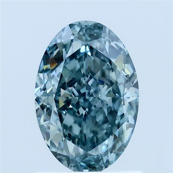 1.56 Carat Oval Lab Grown Diamond, Fancy Vivid Green Blue Color, VVS2 Clarity