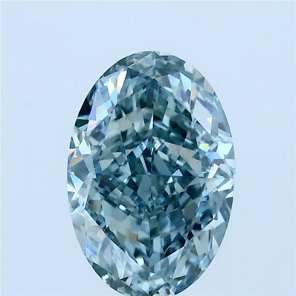 2.00 Carat Oval Lab Grown Diamond, Fancy Intense Greenish Blue Color, VS1 Clarity