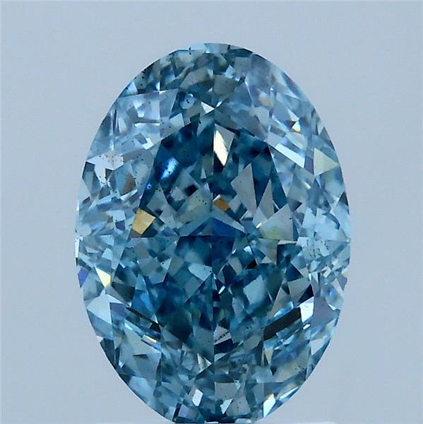 2.16 Carat Oval Lab Grown Diamond, Fancy Vivid Blue Color, SI1 Clarity