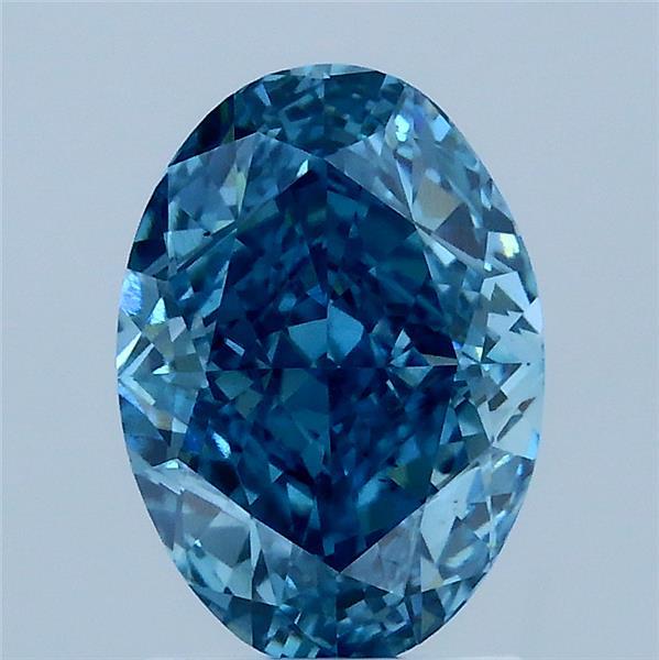 2.15 Carat Oval Lab Grown Diamond, Fancy Vivid Blue Color, VS1 Clarity