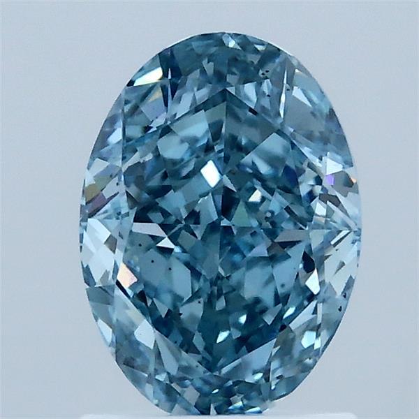 1.56 Carat Oval Lab Grown Diamond, Fancy Vivid Blue Color, VS2 Clarity