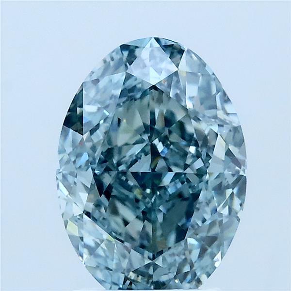 2.06 Carat Oval Lab Grown Diamond, Fancy Vivid Greenish Blue Color, VVS2 Clarity