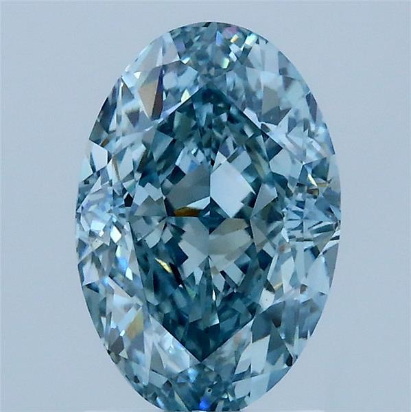 2.06 Carat Oval Lab Grown Diamond, Fancy Intense Greenish Blue Color, VS1 Clarity