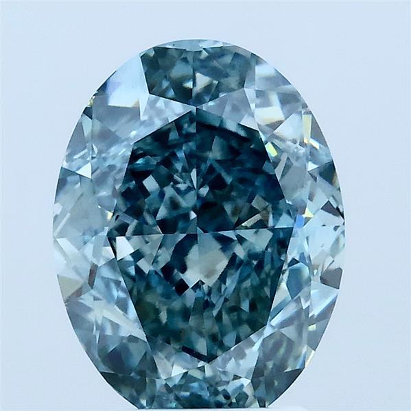 3.54 Carat Oval Lab Grown Diamond, Fancy Vivid Green Blue Color, VS1 Clarity