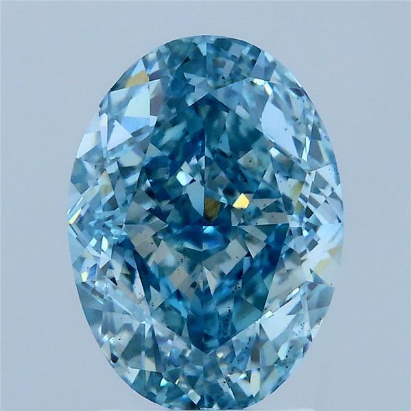 3.07 Carat Oval Lab Grown Diamond, Fancy Vivid Blue Color, VS2 Clarity