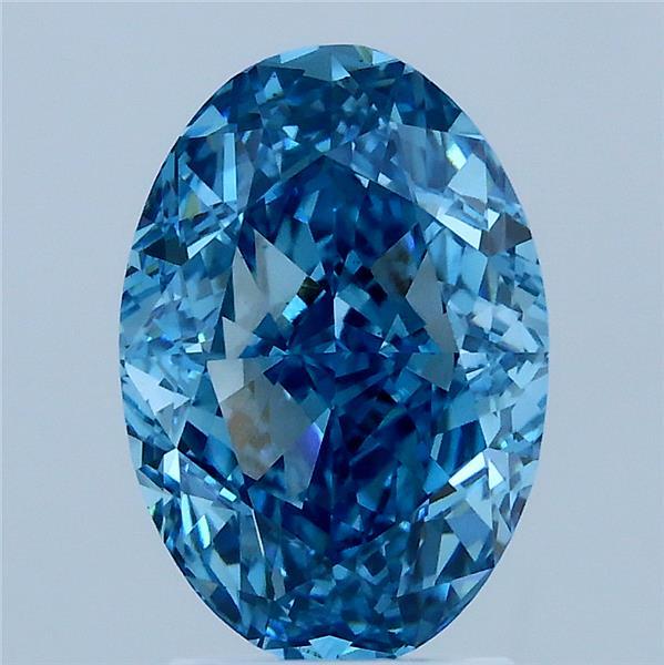 3.05 Carat Oval Lab Grown Diamond, Fancy Vivid Blue Color, VS1 Clarity