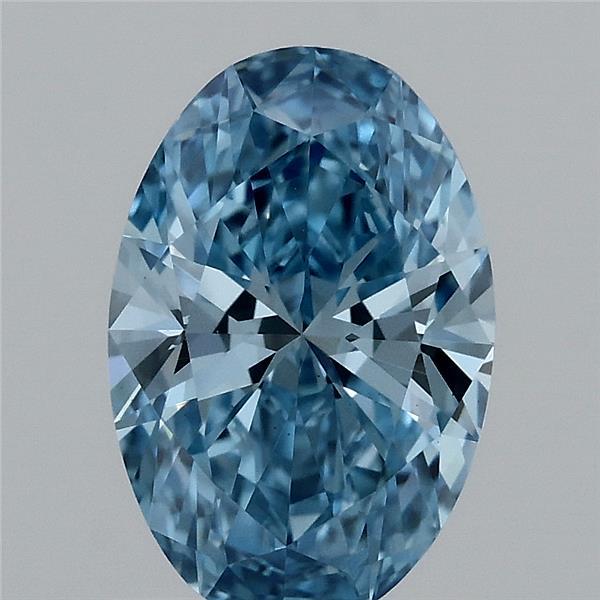 1.02 Carat Oval Lab Grown Diamond, Fancy Vivid Blue Color, VS1 Clarity