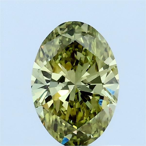 0.71 Carat Oval Lab Grown Diamond, Fancy Vivid Green Color, VS1 Clarity