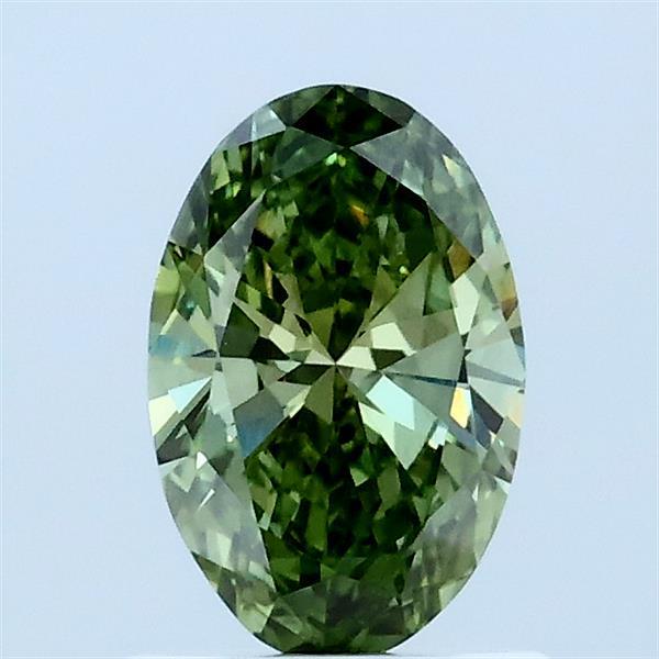 0.65 Carat Oval Lab Grown Diamond, Fancy Vivid Green Color, VVS2 Clarity