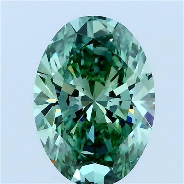 1.00 Carat Oval Lab Grown Diamond, Fancy Vivid Green Color, VS1 Clarity