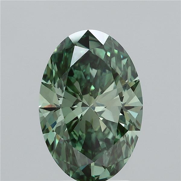 2.90 Carat Oval Lab Grown Diamond, Fancy Vivid Green Color, VVS2 Clarity
