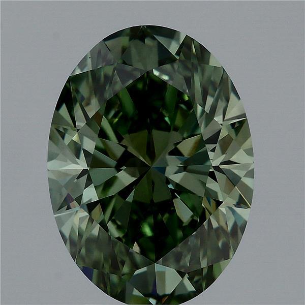 3.64 Carat Oval Lab Grown Diamond, Fancy Vivid Green Color, VVS2 Clarity