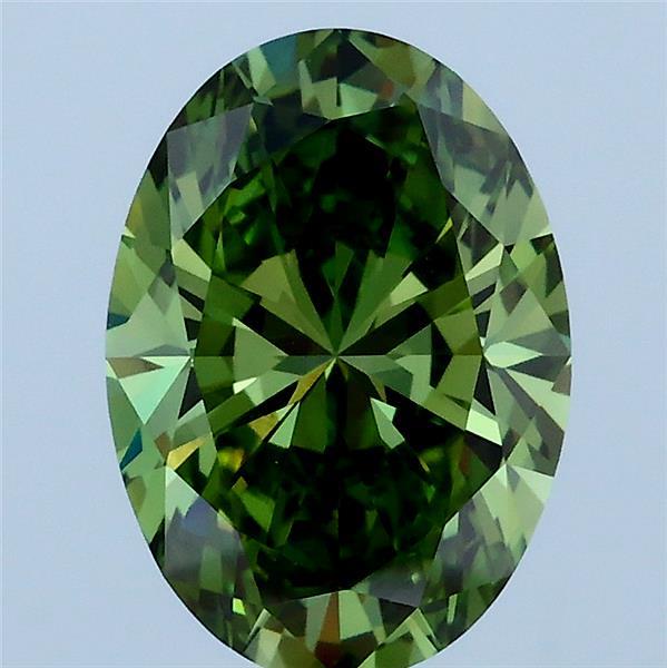 2.01 Carat Oval Lab Grown Diamond, Fancy Vivid Green Color, VVS2 Clarity