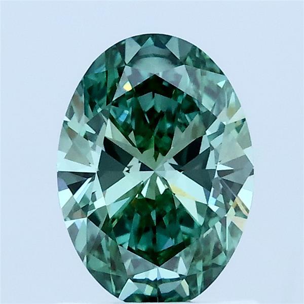 1.00 Carat Oval Lab Grown Diamond, Fancy Vivid Green Color, VS1 Clarity
