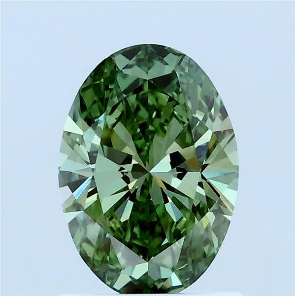 1.06 Carat Oval Lab Grown Diamond, Fancy Vivid Green Color, VVS2 Clarity