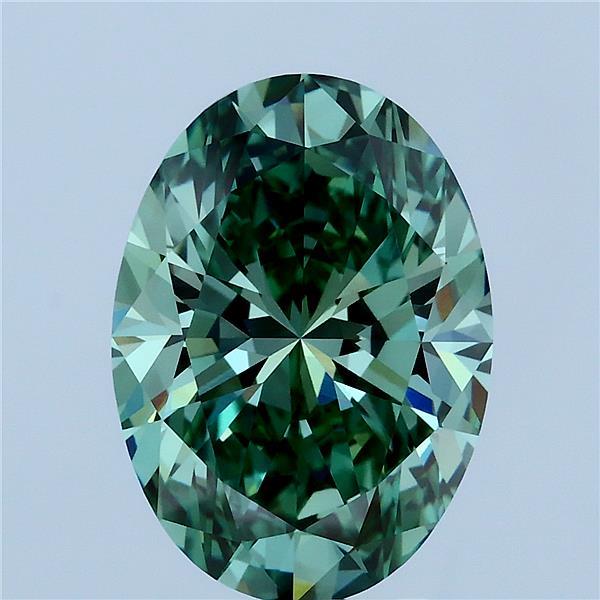 4.01 Carat Oval Lab Grown Diamond, Fancy Vivid Green Color, VVS2 Clarity