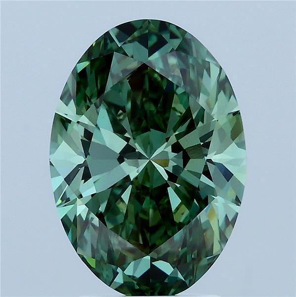 3.08 Carat Oval Lab Grown Diamond, Fancy Vivid Green Color, VVS2 Clarity
