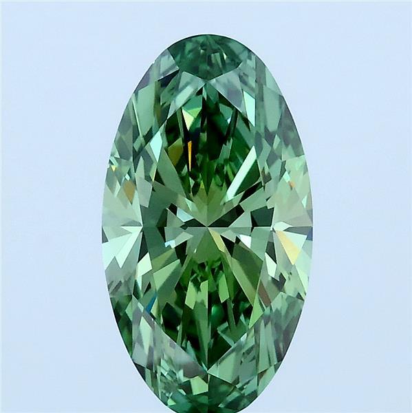 1.87 Carat Oval Lab Grown Diamond, Fancy Vivid Green Color, VVS2 Clarity