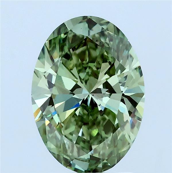 2.01 Carat Oval Lab Grown Diamond, Fancy Vivid Green Color, VS2 Clarity