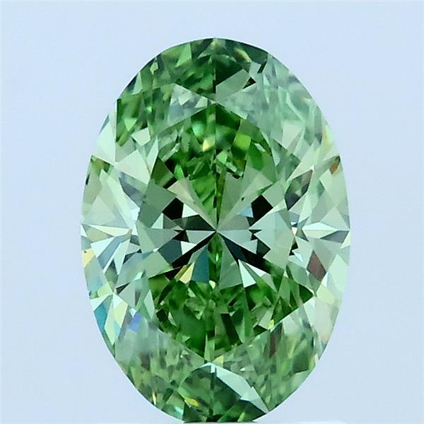 1.08 Carat Oval Lab Grown Diamond, Fancy Vivid Green Color, VS1 Clarity
