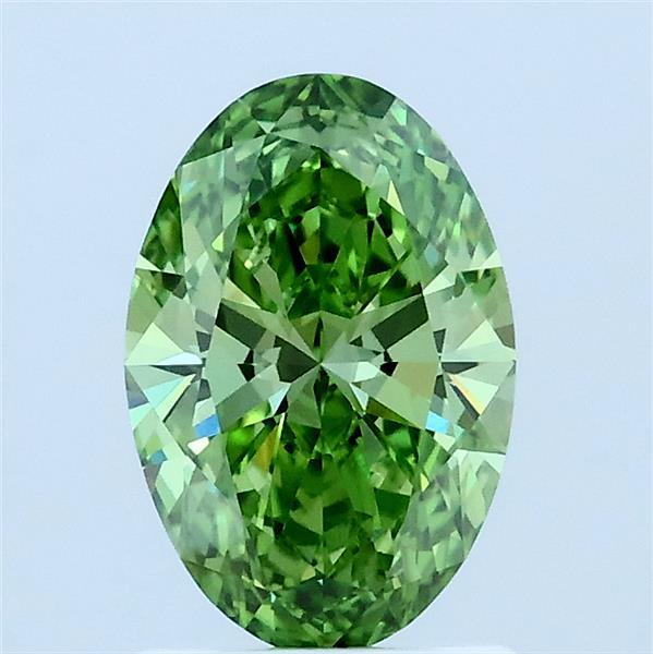 1.03 Carat Oval Lab Grown Diamond, Fancy Vivid Green Color, VS1 Clarity