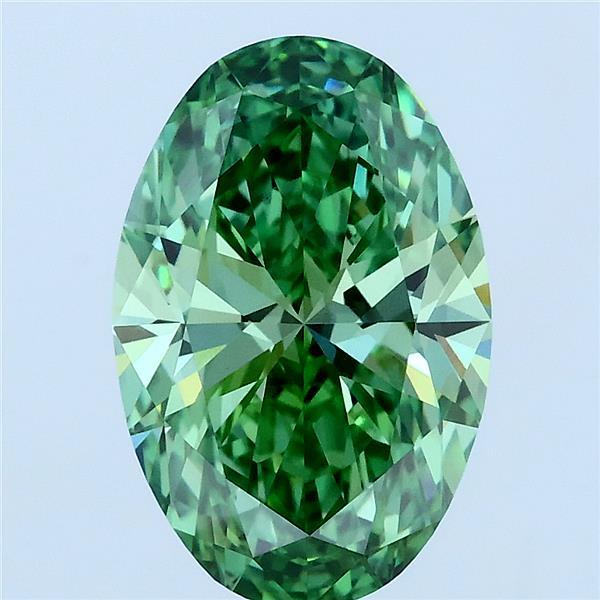 3.01 Carat Oval Lab Grown Diamond, Fancy Vivid Green Color, VVS2 Clarity