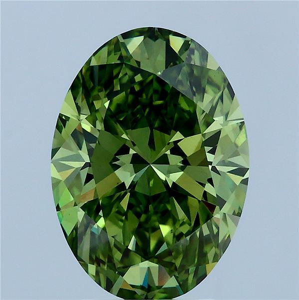 3.57 Carat Oval Lab Grown Diamond, Fancy Vivid Green Color, VS1 Clarity